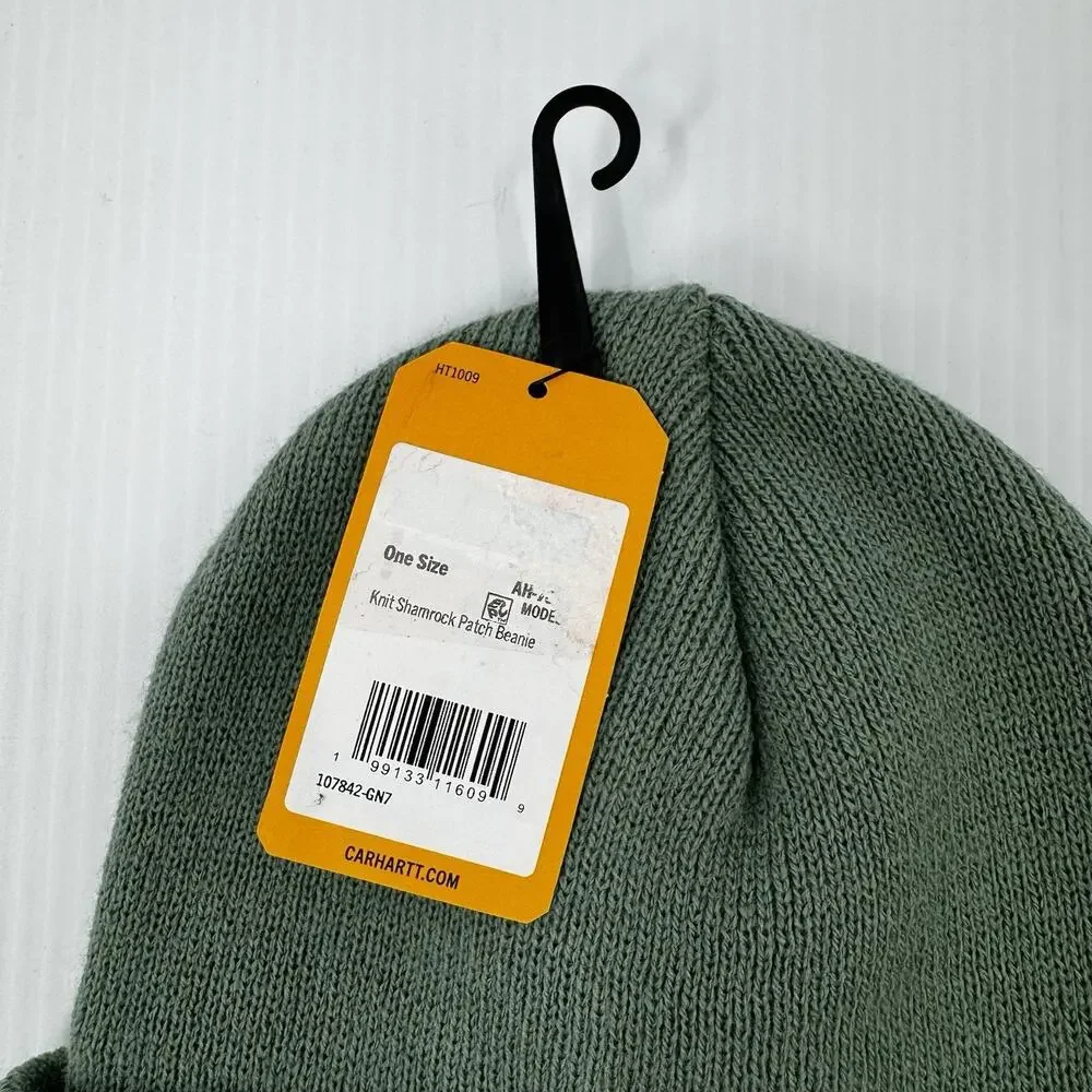Carhartt Knit Green Beanie Shamrock Patch No Luck Needed Sock Hat NWT OSFM